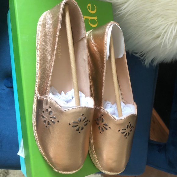 *2x HP* NIB! Kate Spade Gold Slip-On Espadrilles - Picture 5 of 14